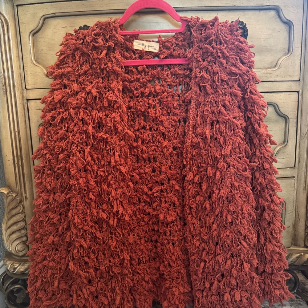 ✨ Textured Open-Front Cardigan – Rust ✨